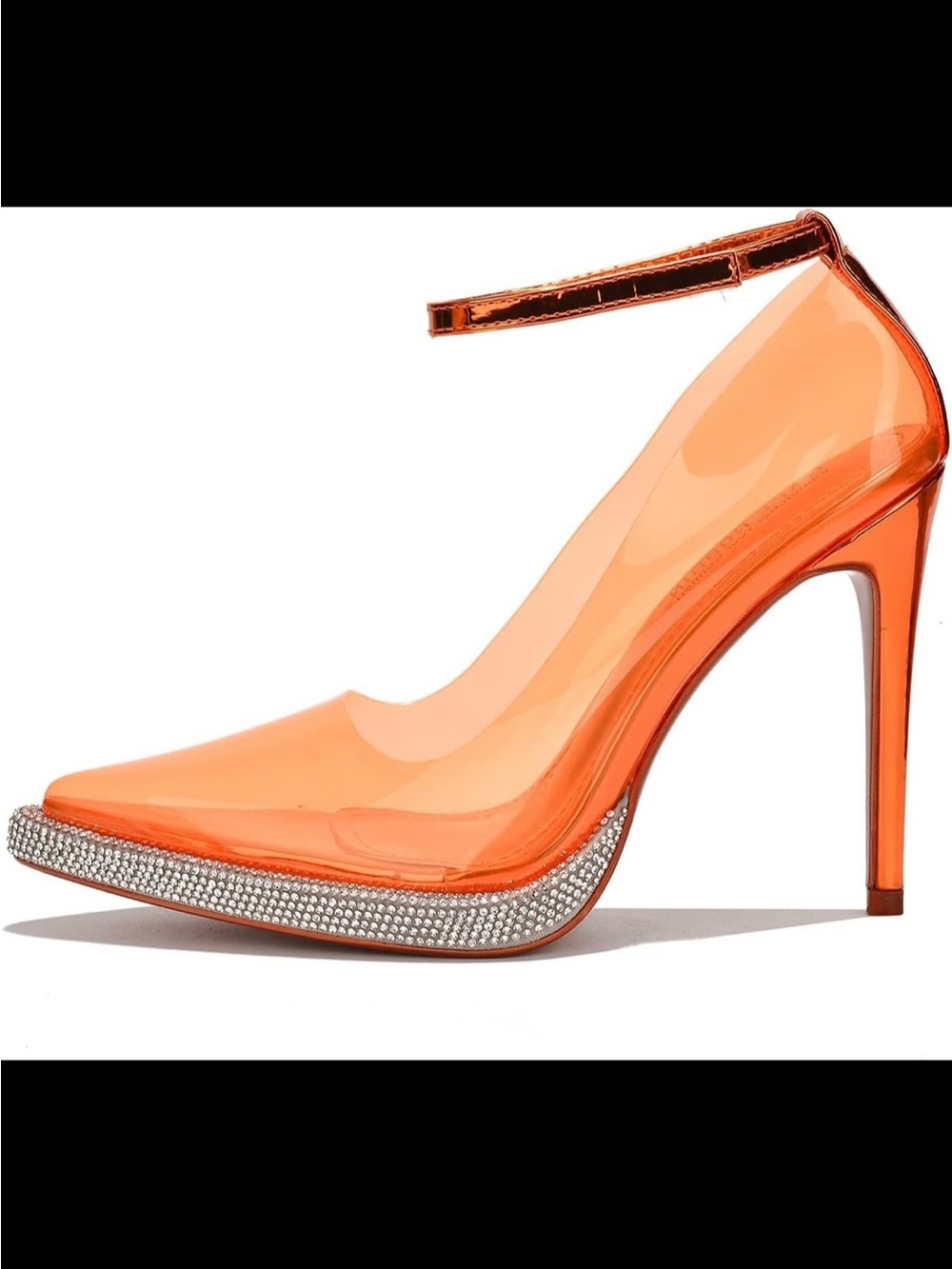Cape Robbin Mada Orange Neon Clear Pointed Toe Rhinestone Stiletto Heels 7.5